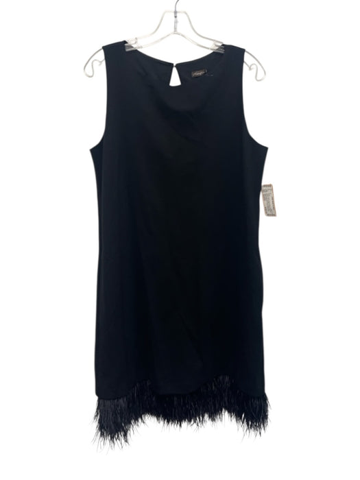 J. McLaughlin Size Medium Black Rayon Blend Sleeveless Feather Trim Sheath Dress Black / Medium