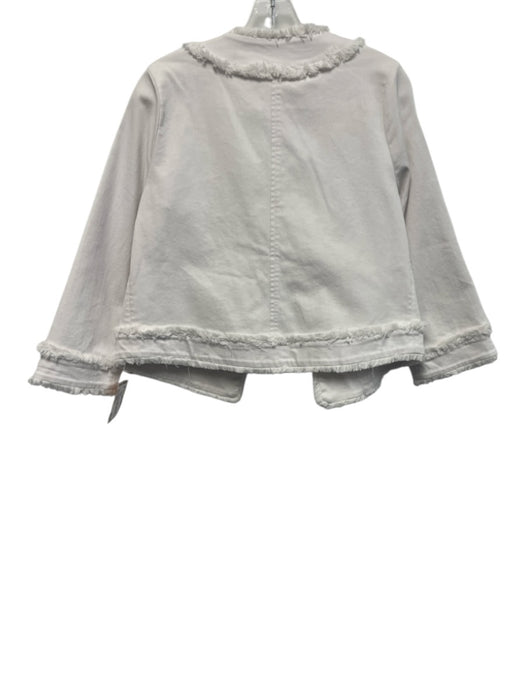 Ann Mashburn Size Medium White Cotton Denim Long Sleeve Fringe Open Front Jacket White / Medium