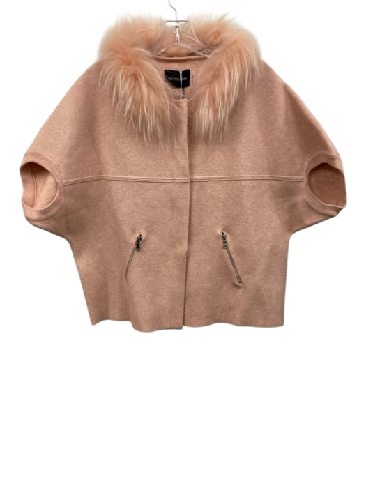 Dolce Cabo Size S/M Pink Viscose Blend Half Sleeve Ribbed Raccoon Fur Jacket Pink / S/M