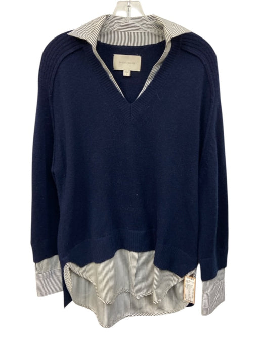 Brochu Walker Size Small Blue & White Wool Blend Long Sleeve Striped Sweater Blue & White / Small