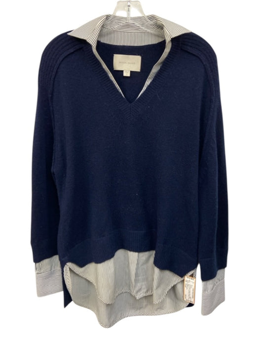 Brochu Walker Size Small Blue & White Wool Blend Long Sleeve Striped Sweater Blue & White / Small