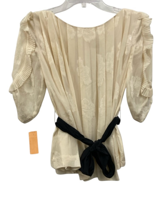 3.1 Phillip Lim Size 4 Cream White & Black Silk Long puff sleeve Pleated Top Cream White & Black / 4