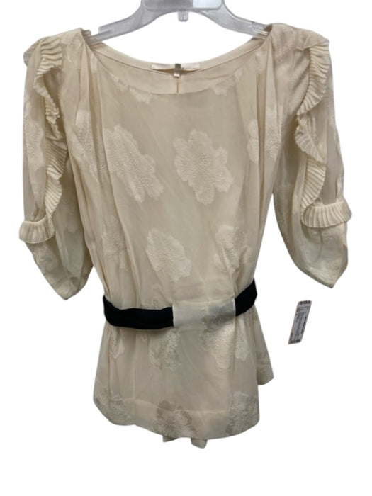 3.1 Phillip Lim Size 4 Cream White & Black Silk Long puff sleeve Pleated Top Cream White & Black / 4