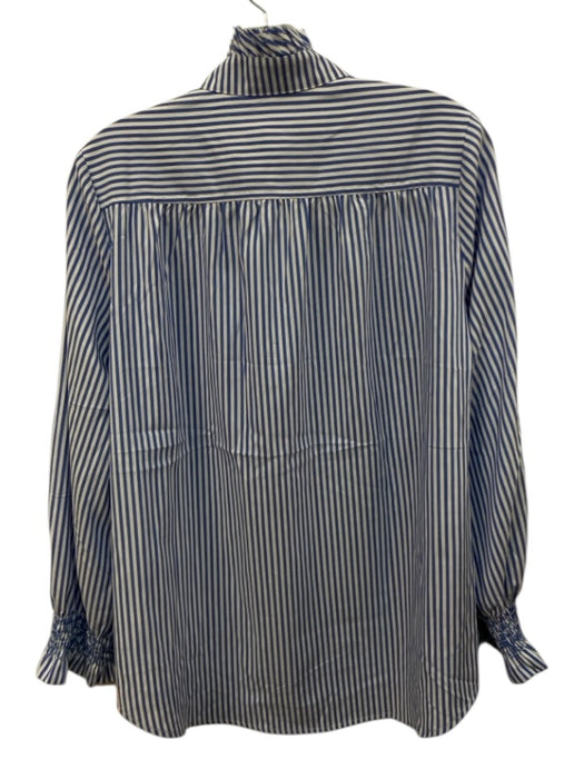 Tuckernuck Size Medium Blue & White Polyester Long Sleeve Striped Ruffles Top Blue & White / Medium