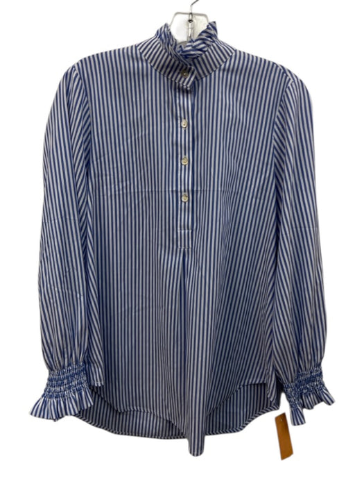 Tuckernuck Size Medium Blue & White Polyester Long Sleeve Striped Ruffles Top Blue & White / Medium