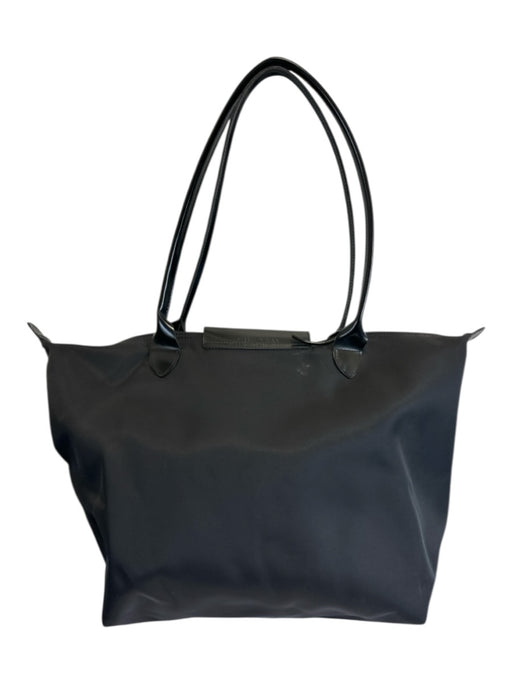 Longchamp Black Nylon Leather trim Logo Zip Close Tote Bag Black / Large