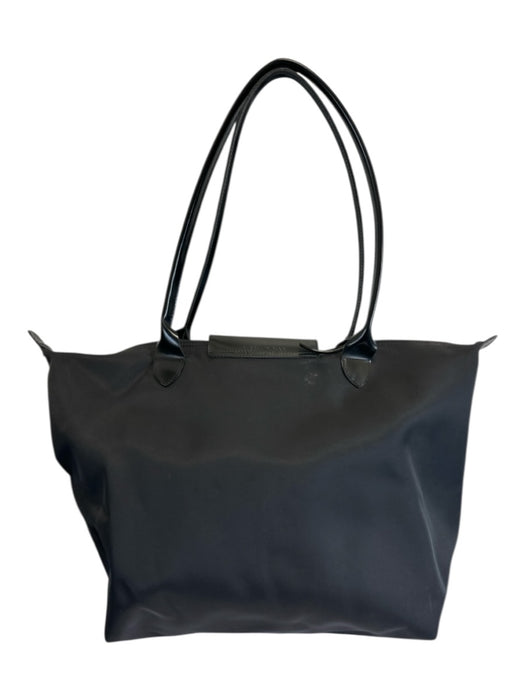 Longchamp Black Nylon Leather trim Logo Zip Close Tote Bag Black / Large