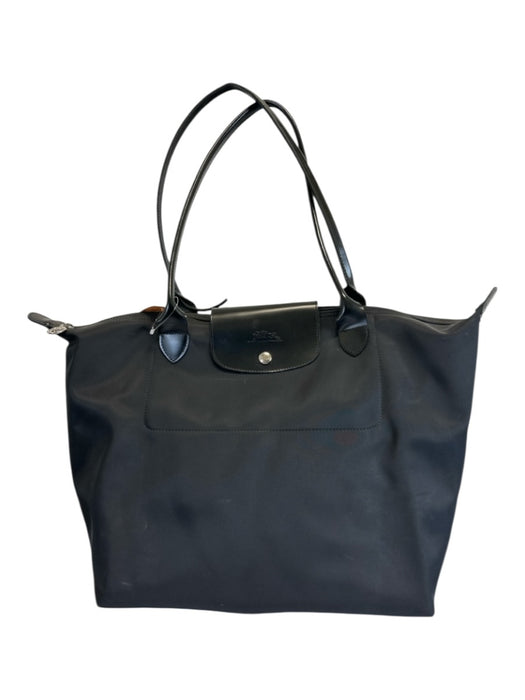 Longchamp Black Nylon Leather trim Logo Zip Close Tote Bag Black / Large