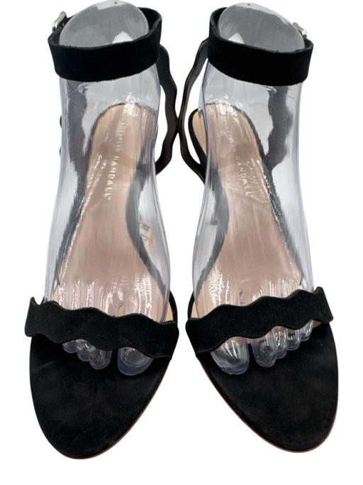 Loeffler Randall Shoe Size 9 Black Leather Suede Ankle Strap Scalloped Sandals Black / 9
