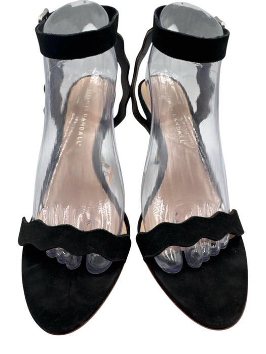 Loeffler Randall Shoe Size 9 Black Leather Suede Ankle Strap Scalloped Sandals Black / 9