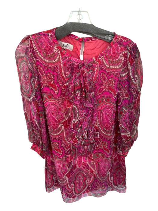 Tibi Size 4 Pink & Purple Silk Long Sleeve Paisley Ruffles Dress Pink & Purple / 4