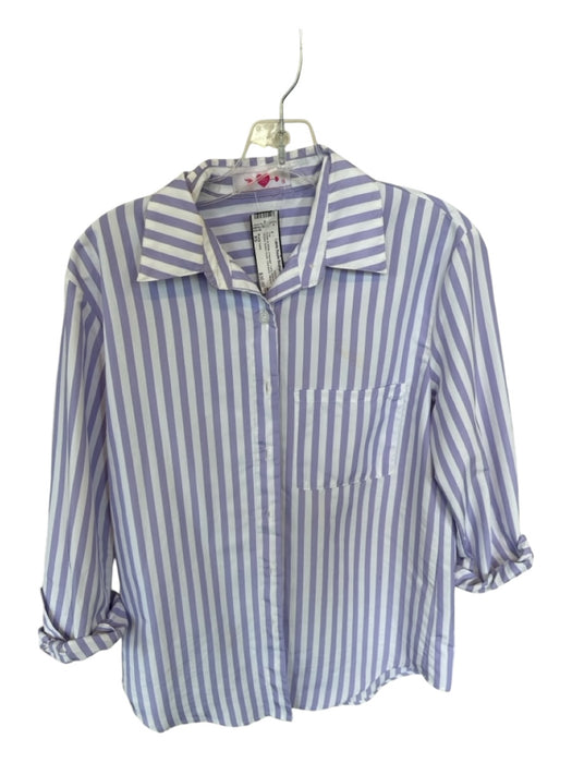 Buddy Love Size XS Purple & White Polyester Long Sleeve Striped Button Down Top Purple & White / XS