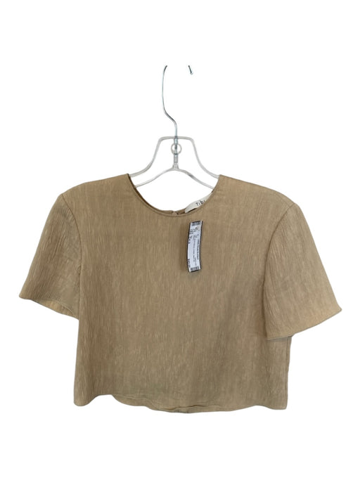 Tibi Size Est S Tan Short Sleeve Crinkle Back Zip Top Tan / Est S