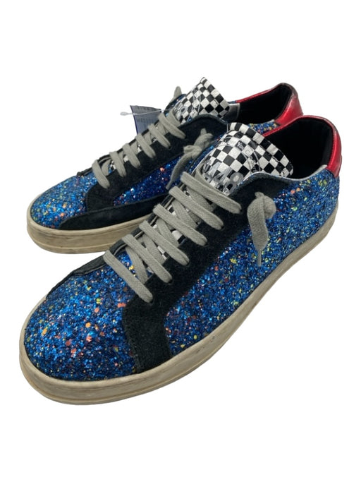 P448 Shoe Size 39 Blue & Red Glitter Laces Glitter Ankle Casual Sneakers Blue & Red / 39
