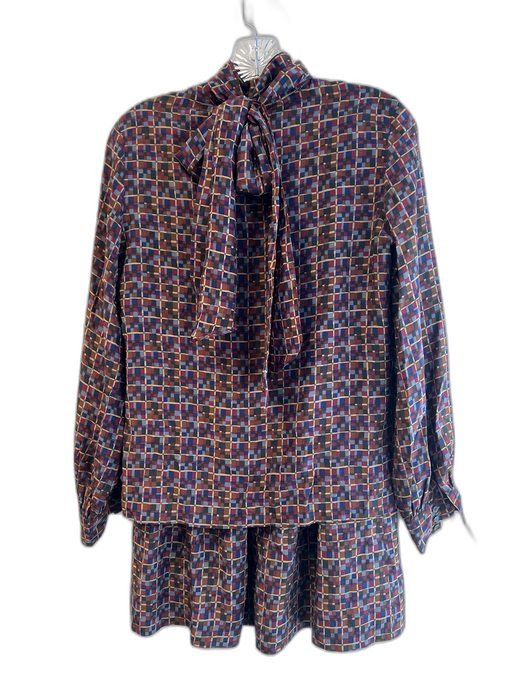 Christian Dior Separates Size 4 Brown Red Multi 100% Silk Long Sleeve Skirt Set Brown Red Multi / 4