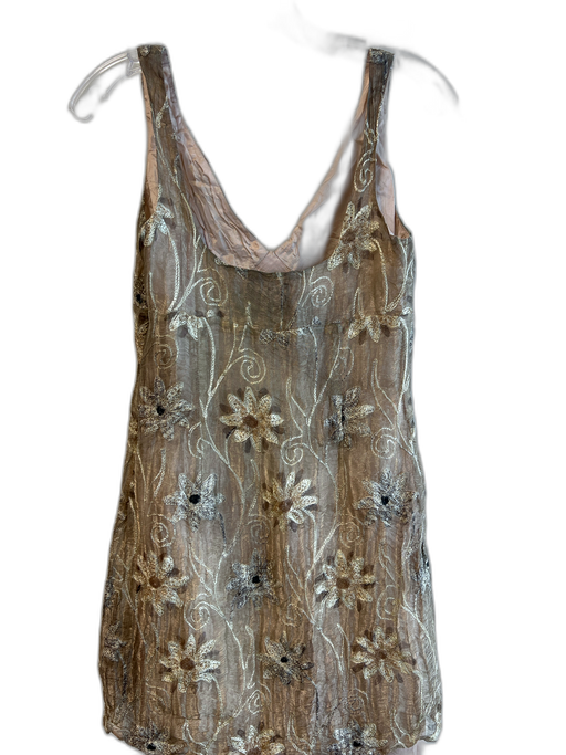 Cynthia Rowley Size 6 Beige Silk Sleeveless Floral Print Side Zip Lined Dress Beige / 6