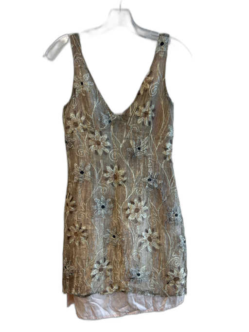 Cynthia Rowley Size 6 Beige Silk Sleeveless Floral Print Side Zip Lined Dress Beige / 6