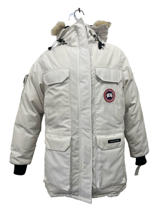 Canada Goose Size Small White & Black Polyester & Cotton Fur Hood Zip Up Coat White & Black / Small