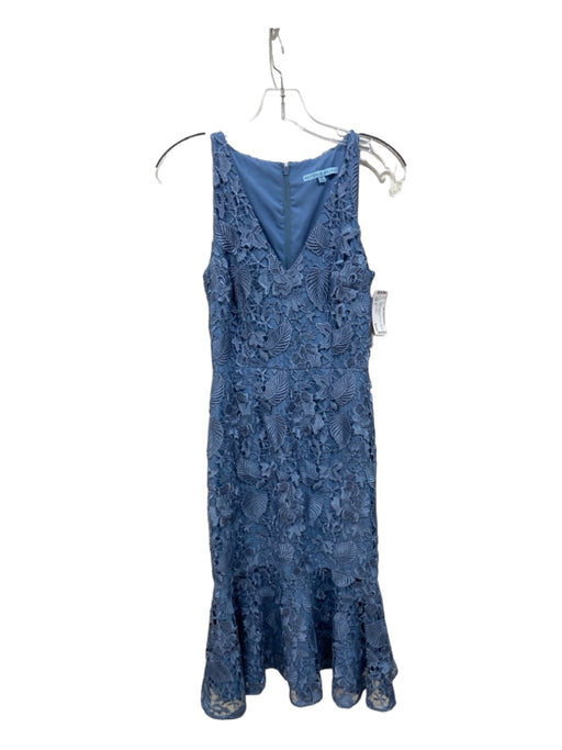 Antonio Melani Size 0 Blue Polyester Overlay Floral Back Zip V Neck Dress Blue / 0