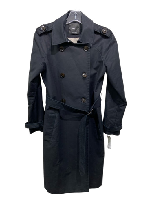 MNG Size S Black Trench Double Breast Belted Collar Coat Black / S