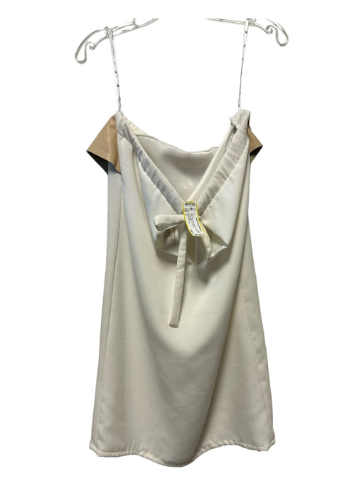 Prairie New York Size S white & tan Polyester Strapless Ruffles Back Tie Dress white & tan / S