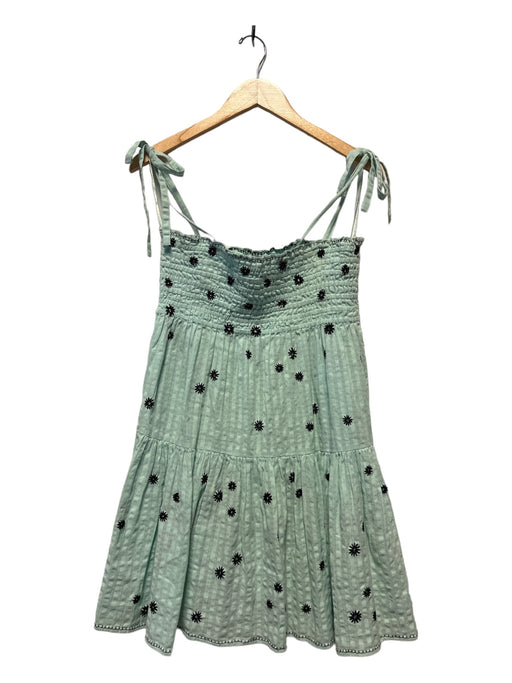 Tanya Taylor Size S Aqua & Black Cotton Embroidered Spaghetti Strap Dress Aqua & Black / S