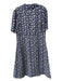 St. John Size 8 Navy Blue & White Silk Flower Buttons Floral Print Collar Dress Navy Blue & White / 8