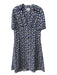 St. John Size 8 Navy Blue & White Silk Flower Buttons Floral Print Collar Dress Navy Blue & White / 8