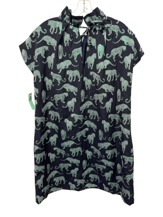 Ann Mashburn Size L Black & Green Polyester Blend Big Cat Print Cap Sleeve Dress Black & Green / L