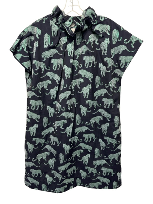 Ann Mashburn Size L Black & Green Polyester Blend Big Cat Print Cap Sleeve Dress Black & Green / L