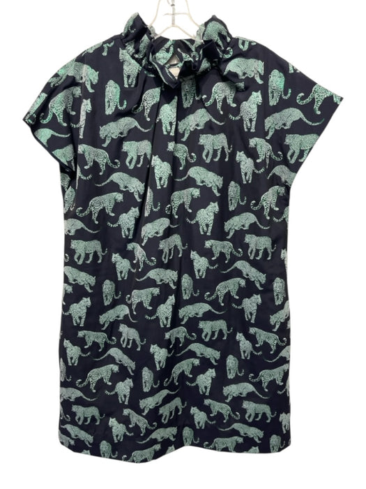 Ann Mashburn Size L Black & Green Polyester Blend Big Cat Print Cap Sleeve Dress Black & Green / L