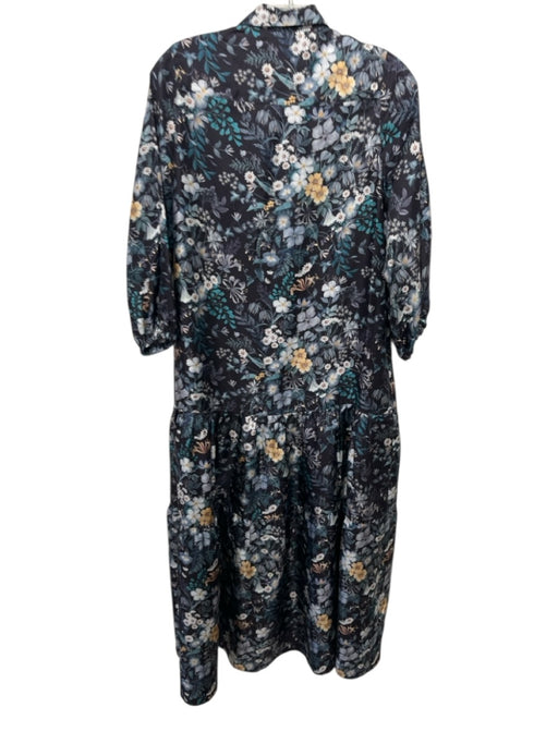 Ann Mashburn Size XS Indigo Purple & Multi Silk Floral 3/4 Balloon Sleeve Dress Indigo Purple & Multi / XS