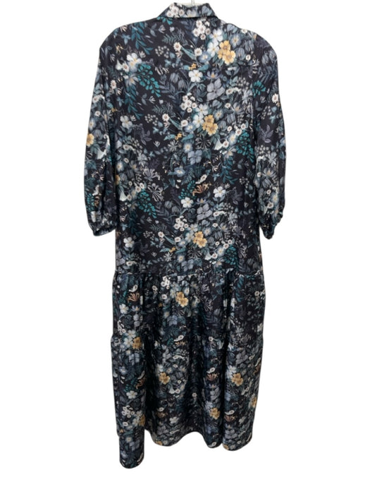 Ann Mashburn Size XS Indigo Purple & Multi Silk Floral 3/4 Balloon Sleeve Dress Indigo Purple & Multi / XS