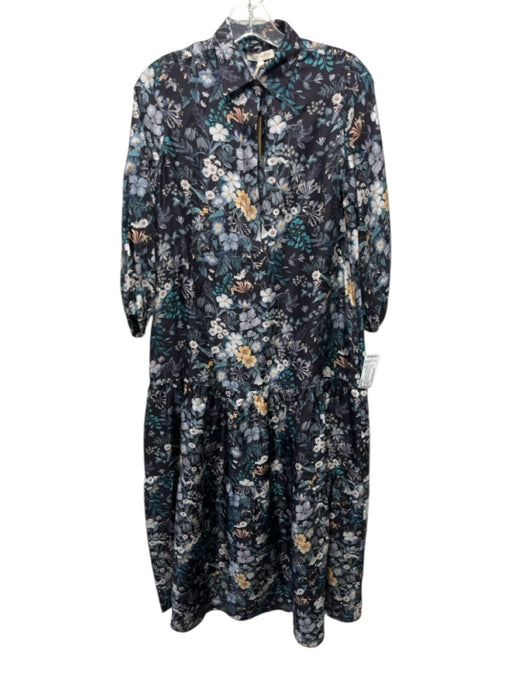 Ann Mashburn Size XS Indigo Purple & Multi Silk Floral 3/4 Balloon Sleeve Dress Indigo Purple & Multi / XS