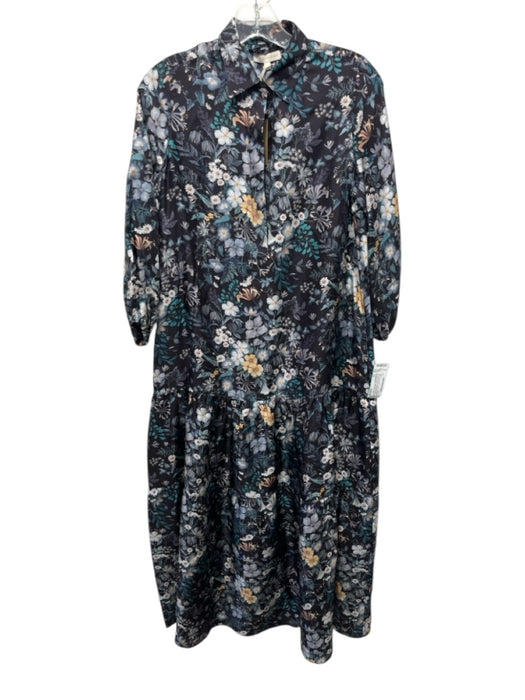 Ann Mashburn Size XS Indigo Purple & Multi Silk Floral 3/4 Balloon Sleeve Dress Indigo Purple & Multi / XS