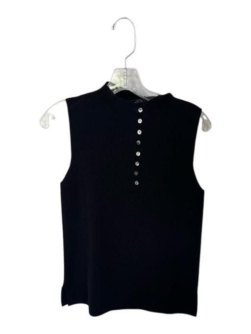 M.M. Lafleur Size S Black Viscose & Nylon Ribbed High Neck Button Sleeveless Top Black / S