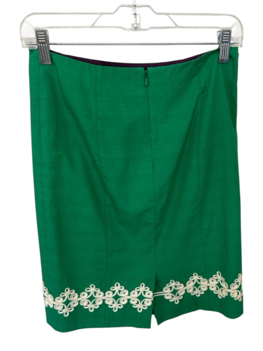 Boden Size 4R Green & White Cotton Embroidered Knee Length Pencil Skirt Skirt Green & White / 4R