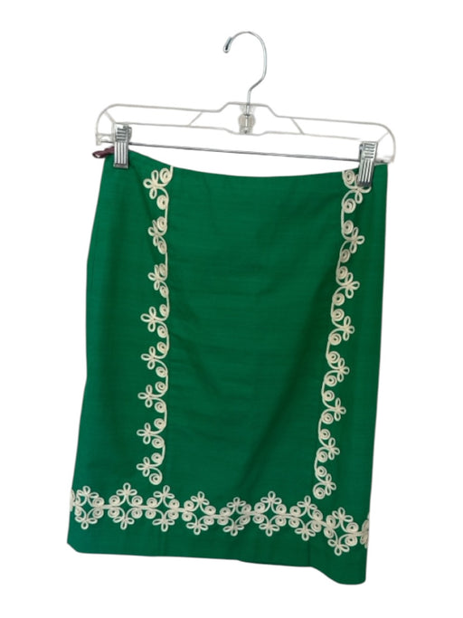 Boden Size 4R Green & White Cotton Embroidered Knee Length Pencil Skirt Skirt Green & White / 4R