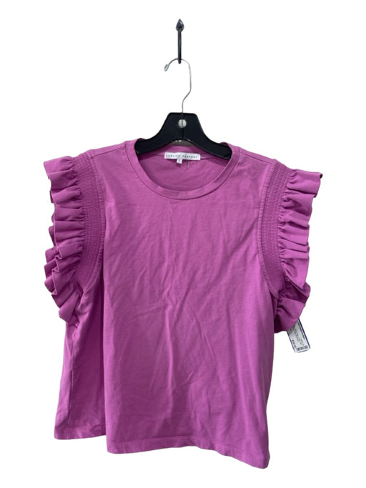 English Factory Size L Purple Cotton Round Neck Flutter Cap Sleeve Top Purple / L
