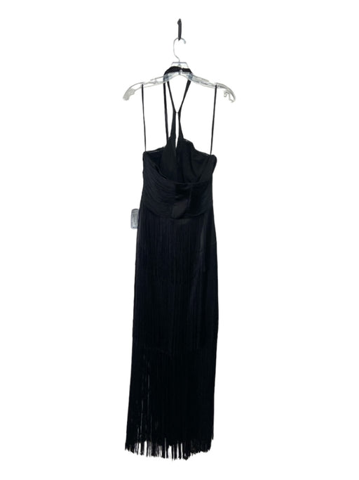 Antonio Melani Size 6 Black Polyester Fringe Halter Midi Sleeveless Dress Black / 6
