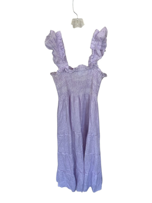 Hill House Size M Purple & White Linen Sleeveless Striped Smocked Maxi Dress Purple & White / M