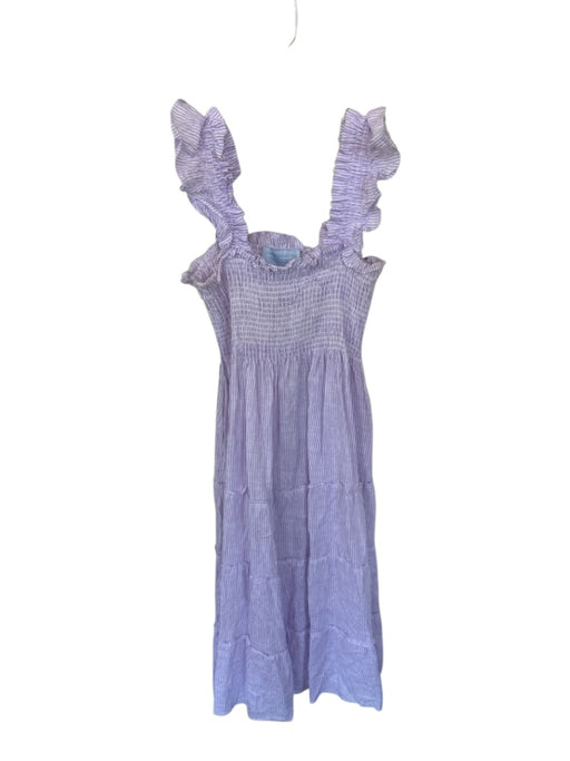 Hill House Size M Purple & White Linen Sleeveless Striped Smocked Maxi Dress Purple & White / M