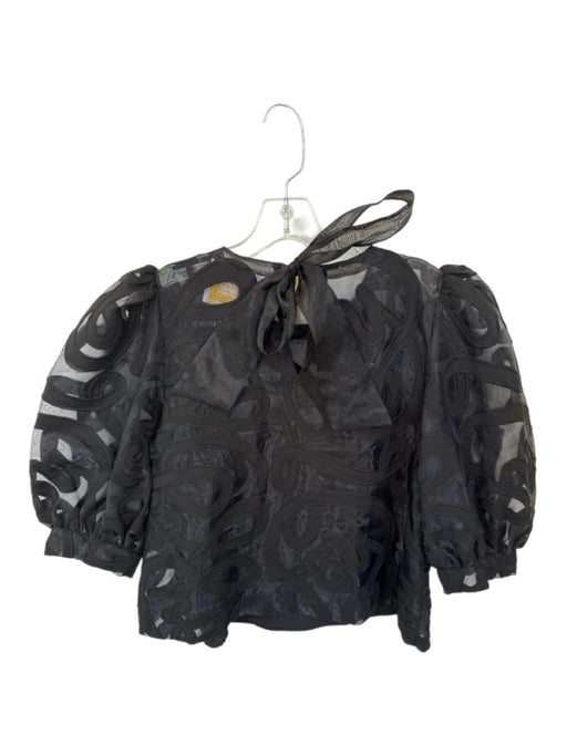 Emily McCarthy Size S Black Polyester Long Balloon Sleeve Embroidered Top Black / S