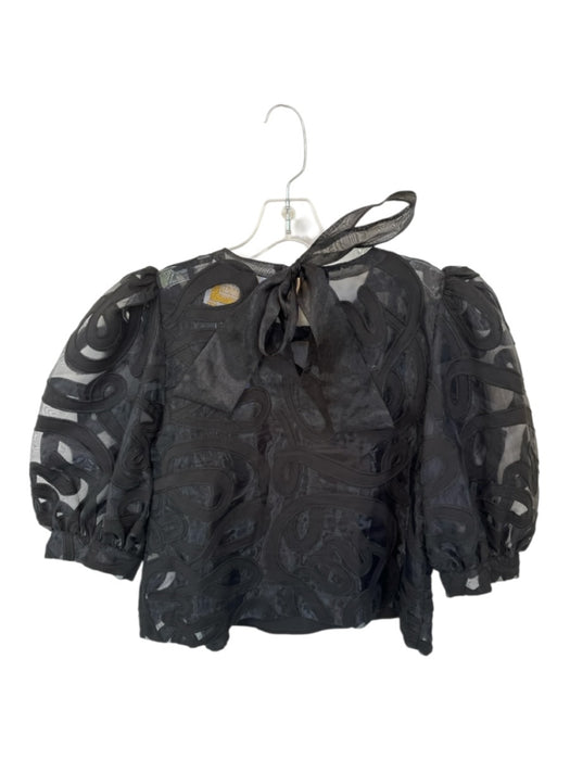 Emily McCarthy Size S Black Polyester Long Balloon Sleeve Embroidered Top Black / S