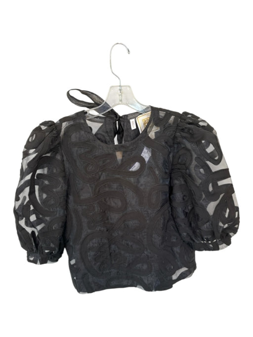 Emily McCarthy Size S Black Polyester Long Balloon Sleeve Embroidered Top Black / S