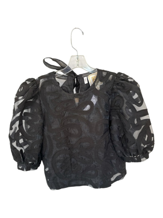 Emily McCarthy Size S Black Polyester Long Balloon Sleeve Embroidered Top Black / S