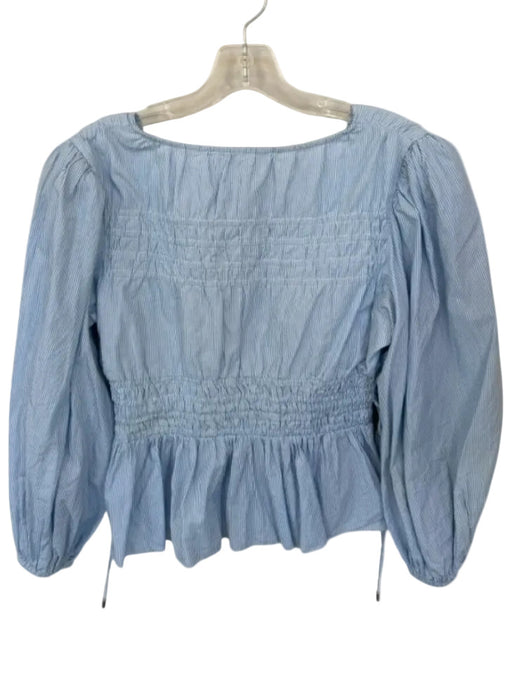 Love The Label Size M Blue & White Cotton Long Balloon Sleeve Striped Peplum Top Blue & White / M