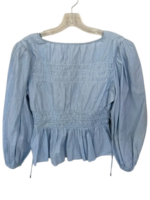 Love The Label Size M Blue & White Cotton Long Balloon Sleeve Striped Peplum Top Blue & White / M