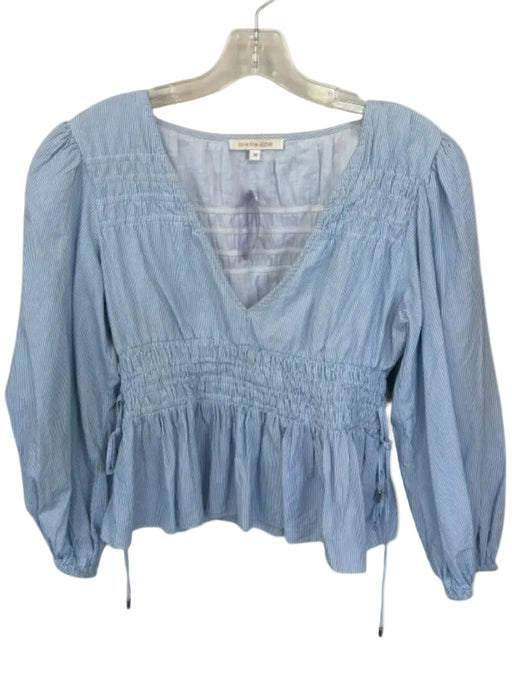 Love The Label Size M Blue & White Cotton Long Balloon Sleeve Striped Peplum Top Blue & White / M