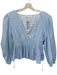 Love The Label Size M Blue & White Cotton Long Balloon Sleeve Striped Peplum Top Blue & White / M